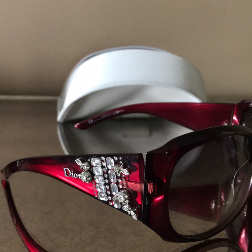 Dior glasses in burgundy with Swarovski crystals